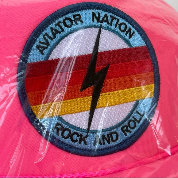 NWT Aviator Nation Neon Pink Trucker Hat Rock & Roll Bolt embroidered patch - Picture 2 of 11
